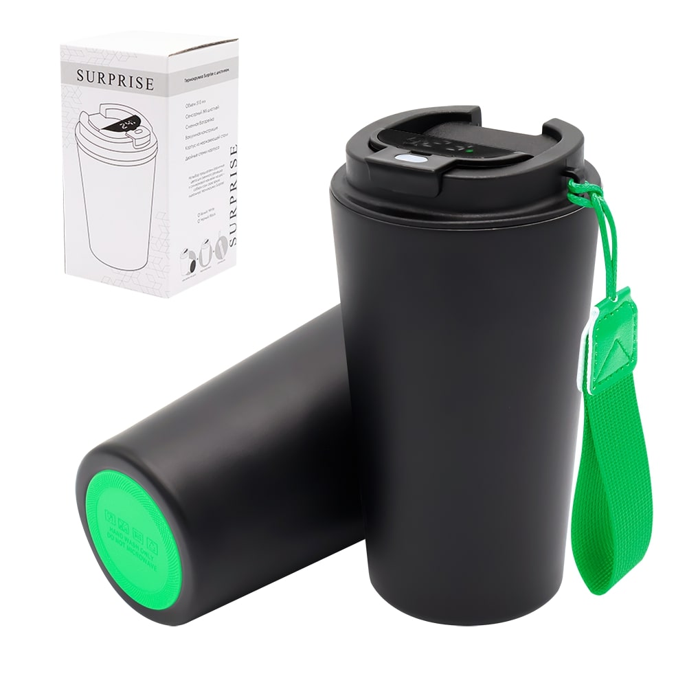 Термокружка Surprise To Go с индикатором, чёрная/зелёная арт. 5052.02.04 Термокружка Surprise To Go с индикатором, чёрная/зелёная арт. 5052.02.04