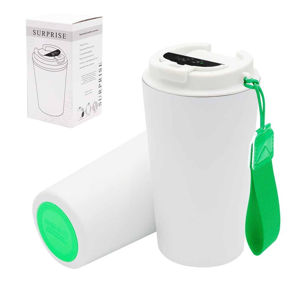 Термокружка Surprise To Go с индикатором, белая/зелёная арт. 5052.01.04 Термокружка Surprise To Go с индикатором, белая/зелёная арт. 5052.01.04