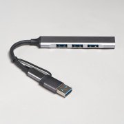 USB-хаб BRANCH 4 в 1, серый, алюминий Серый