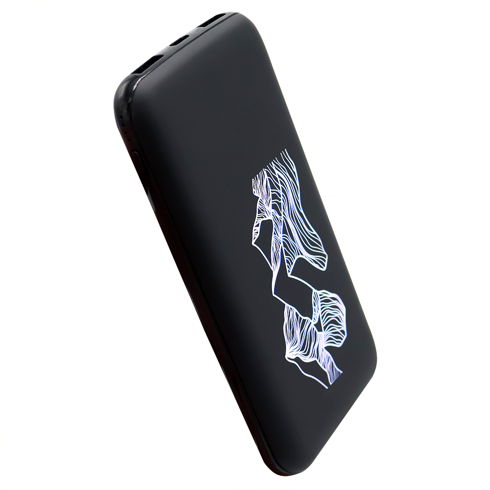 Внешний аккумулятор Kugo, 10000 mAh с подсветкой гравировки, черный арт. 2046.02 Внешний аккумулятор Kugo, 10000 mAh с подсветкой гравировки, черный арт. 2046.02