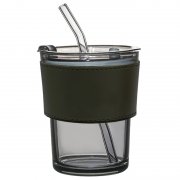 Стакан стеклянный с трубочкой и капхолдером Karamel, зелёный арт. 56003.04