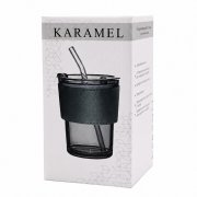 Стакан стеклянный с трубочкой и капхолдером Karamel, зелёный арт. 56003.04 Стакан стеклянный с трубочкой и капхолдером Karamel, зелёный арт. 56003.04