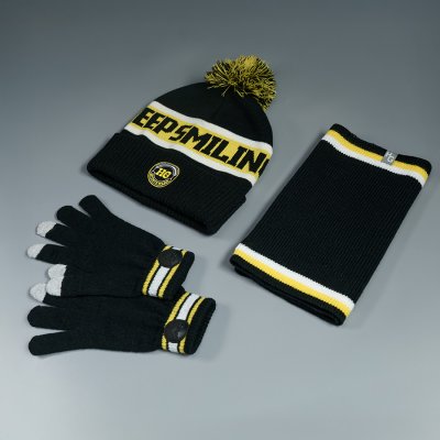 Образец вязанные перчатки с сенсорными пальцами CUSTOM MERCH, 100% аркил черный, желтый арт. 50007