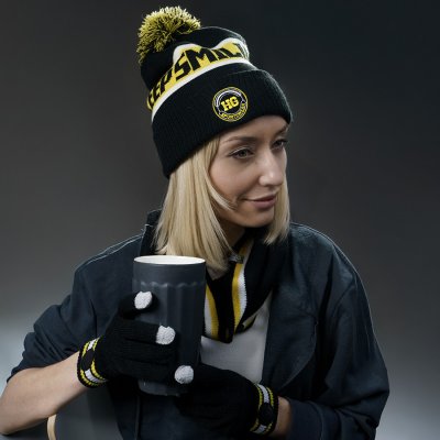 Образец вязанные перчатки с сенсорными пальцами CUSTOM MERCH, 100% аркил черный, желтый арт. 50007