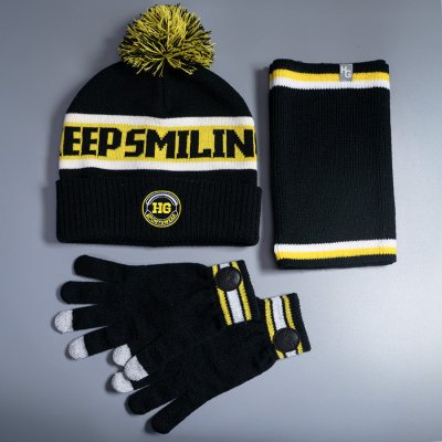 Образец вязанные перчатки с сенсорными пальцами CUSTOM MERCH, 100% аркил черный, желтый арт. 50007