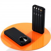 Зарядное устройство "Phantom" 10000 mAh с 4мя встроенными кабелями и цифровым индикатором заряда черный