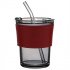 Стакан стеклянный с трубочкой и капхолдером Karamel, бордовый