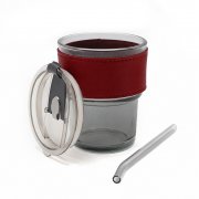 Стакан стеклянный с трубочкой и капхолдером Karamel, бордовый арт. 56003.40