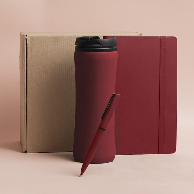 Набор подарочный OFFICEKIT: термос, ежедневник, ручка,  стружка, коробка, красный Зеленый арт. 39513/08