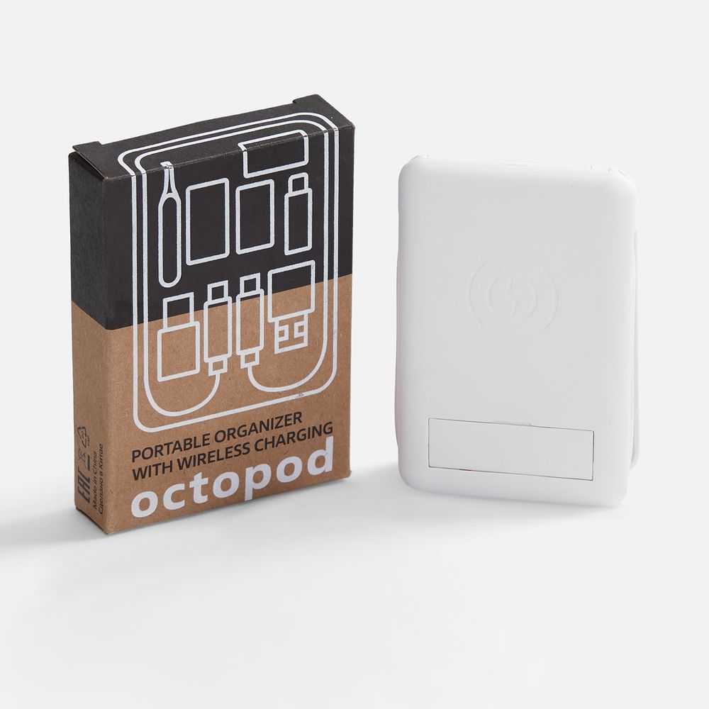 Органайзер с беспроводной зарядкой и набором адаптеров Octopod, белый арт. 16877.60 Органайзер с беспроводной зарядкой и набором адаптеров Octopod, белый арт. 16877.60