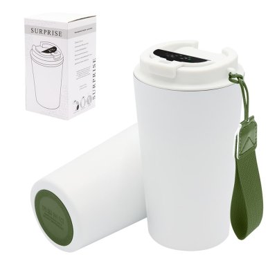 Термокружка Surprise To Go с индикатором, белая/хаки арт. 5052.01.36 Термокружка Surprise To Go с индикатором, белая/хаки арт. 5052.01.36