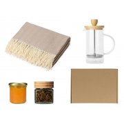 Подарочный набор с пледом, френчпрессом, чаем и вареньем