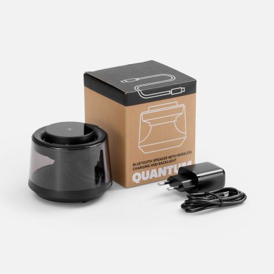Bluetooth-колонка с подсветкой и беспроводной зарядкой Quantium, черная арт. 18395.30 Bluetooth-колонка с подсветкой и беспроводной зарядкой Quantium, черная арт. 18395.30