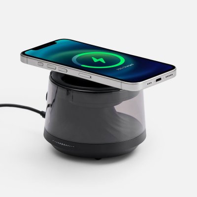 Bluetooth-колонка с подсветкой и беспроводной зарядкой Quantium, черная арт. 18395.30 Bluetooth-колонка с подсветкой и беспроводной зарядкой Quantium, черная арт. 18395.30