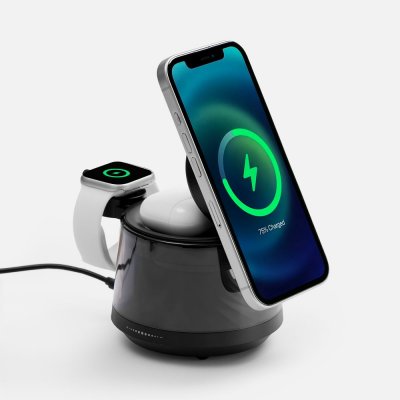Bluetooth-колонка с подсветкой и беспроводной зарядкой Quantium, черная арт. 18395.30 Bluetooth-колонка с подсветкой и беспроводной зарядкой Quantium, черная арт. 18395.30