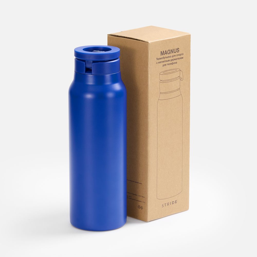 Термобутылка Magnus с магнитным держателем для телефона, синяя арт. 18590.40 Термобутылка Magnus с магнитным держателем для телефона, синяя арт. 18590.40