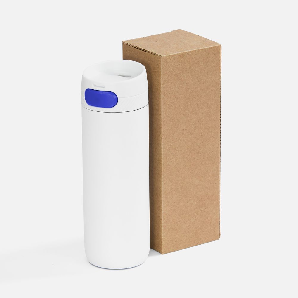 Термостакан X1 с цветной кнопкой, белый с синим арт. 19941.64 Термостакан X1 с цветной кнопкой, белый с синим арт. 19941.64