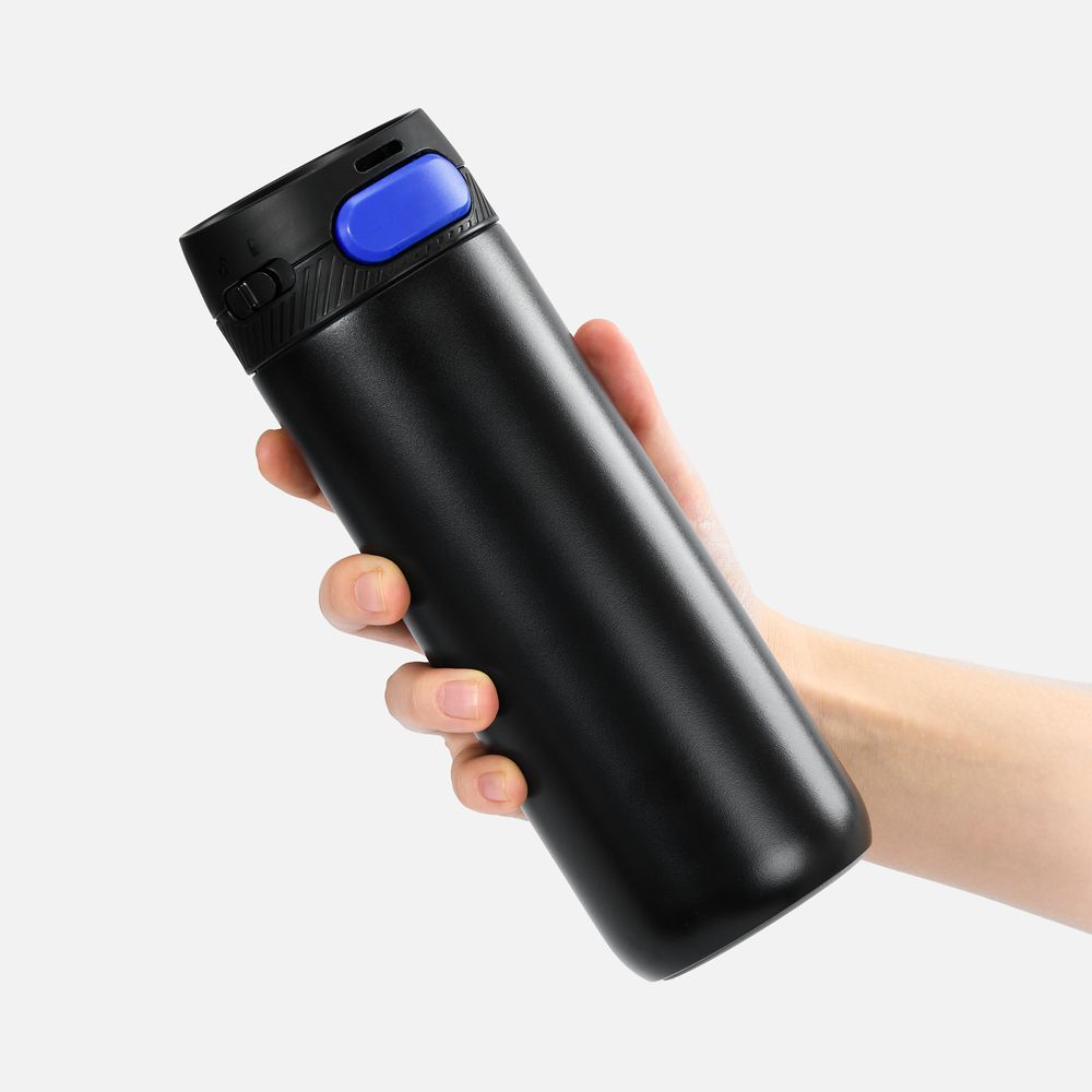 Термостакан X1 с цветной кнопкой, черный с синим арт. 19941.34 Термостакан X1 с цветной кнопкой, черный с синим арт. 19941.34