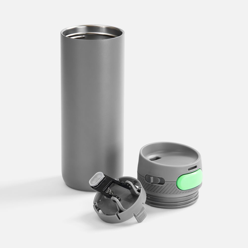 Термостакан X1 с цветной кнопкой, серый с зеленым арт. 19941.18 Термостакан X1 с цветной кнопкой, серый с зеленым арт. 19941.18