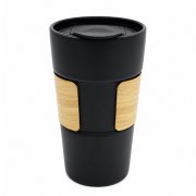 Кружка керамическая с деревянной манжетой Nexus, чёрная арт. 6151.02