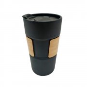 Кружка керамическая с деревянной манжетой Nexus, чёрная