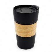 Кружка керамическая с деревянной манжетой Nexus, чёрная арт. 6151.02