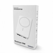 Магнитный внешний аккумулятор Quantum с беспроводной зарядкой (15W), 10000 Mah, белый