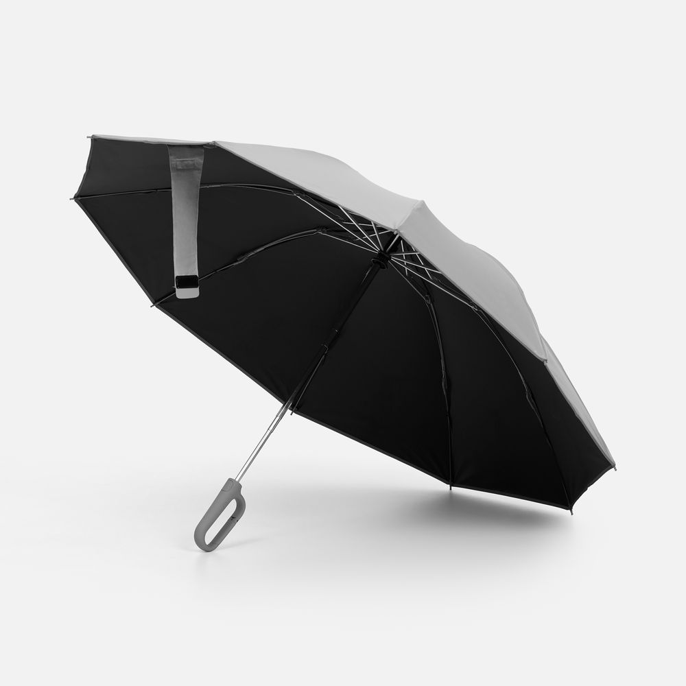 Зонт обратного сложения с ручкой-карабином Foldberry, серый арт. 22324.10 Зонт обратного сложения с ручкой-карабином Foldberry, серый арт. 22324.10