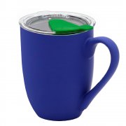 Кружка с крышкой Velvet Duo, софт-тач, тёмно-синяя/зелёная
