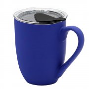 Кружка с крышкой Velvet Duo, софт-тач, тёмно-синяя/чёрная