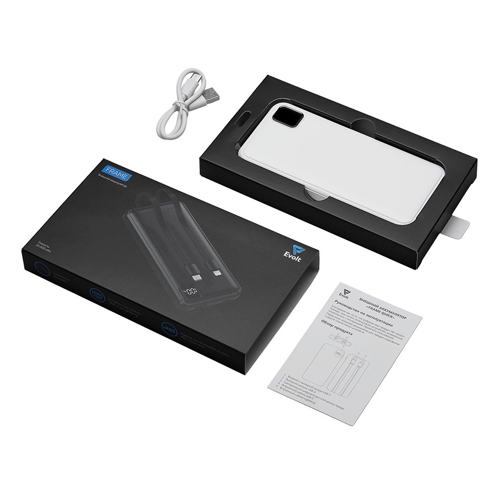 Внешний аккумулятор со встроенными кабелями «Фрэйм», 10000мач арт. 590170.06 Внешний аккумулятор со встроенными кабелями «Фрэйм», 10000мач арт. 590170.06