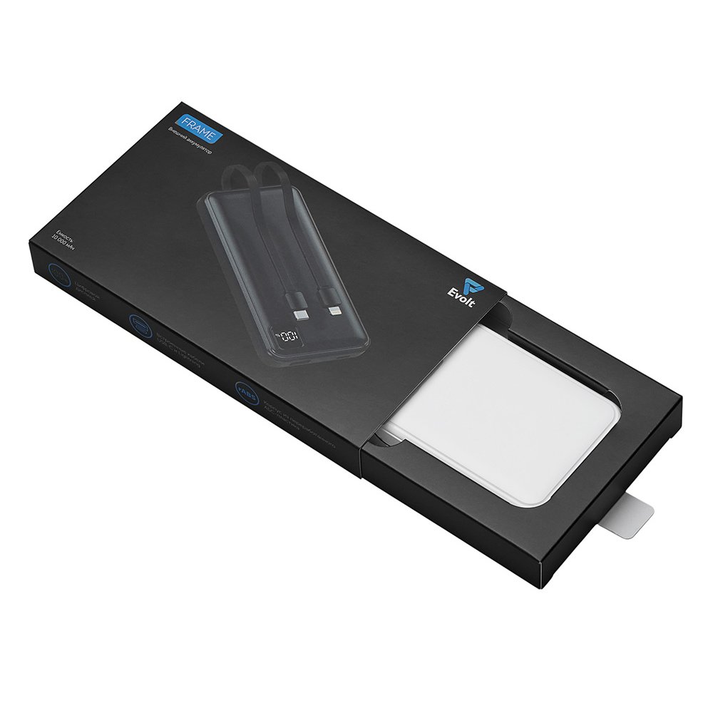 Внешний аккумулятор со встроенными кабелями «Фрэйм», 10000мач арт. 590170.06 Внешний аккумулятор со встроенными кабелями «Фрэйм», 10000мач арт. 590170.06