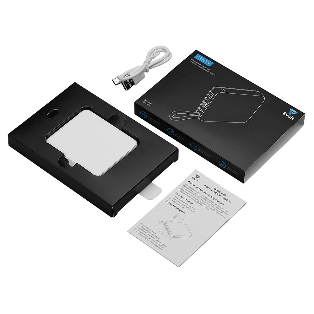 Внешний аккумулятор со встроенным кабелем USB-C «Дэнси», 5000 мАч арт. 590160.06 Внешний аккумулятор со встроенным кабелем USB-C «Дэнси», 5000 мАч арт. 590160.06