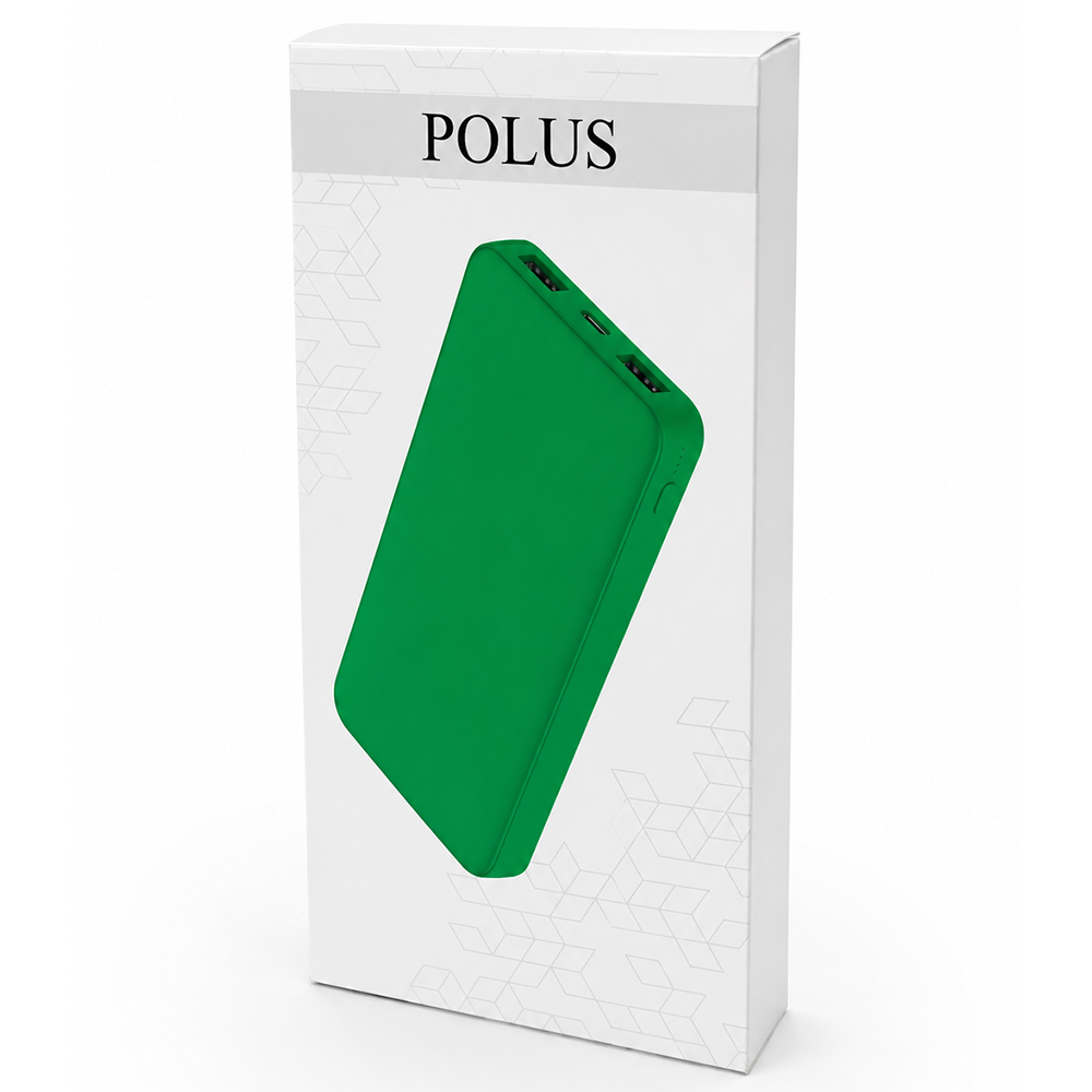 Внешний аккумулятор Polus, 10000 Mah, софт-тач покрытие, зеленый арт. 2018.04.01 Внешний аккумулятор Polus, 10000 Mah, софт-тач покрытие, зеленый арт. 2018.04.01