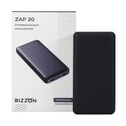 Универсальный аккумулятор ZAP 20 (20000мАч) с быстрой зарядкой, софт-тач, черный Черный