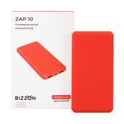 Универсальный аккумулятор ZAP 10 (10000мАч) с быстрой зарядкой, софт-тач, красный Красный