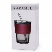 Стакан стеклянный с трубочкой и капхолдером Karamel, бордовый. арт. 56003.41