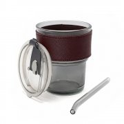 Стакан стеклянный с трубочкой и капхолдером Karamel, бордовый. арт. 56003.41