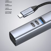 USB-хаб 7 в 1 USB-C - USB-A3.0 + 2хUSB-C + USB-C PD100Вт + HDMI + SD + microSD