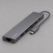 USB Type-C хаб 7-в-1, HDMI, Power Delivery, 2xUSB 3.0, RJ45, microSD/SD