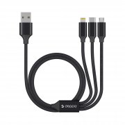 Дата-кабель 3 в 1: micro USB, USB-C, Ligthning, алюминий, 1.2м