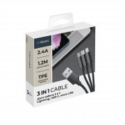 Дата-кабель 3 в 1: micro USB, USB-C, Ligthning, алюминий, 1.2м