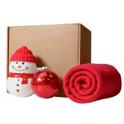 Набор подарочный SNOWTIME: плед, кружка-снеговик, шар елочный в подарочной коробке Красный