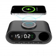 Настольные часы "Smart Hub" с bluetooth колонкой 5Вт, беспроводной (15W) зарядкой и подсветкой логотипа черный
