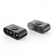 Настольные часы "Smart Hub" с bluetooth колонкой 5Вт, беспроводной (15W) зарядкой и подсветкой логотипа черный