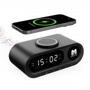 Настольные часы "Smart Hub" с bluetooth колонкой 5Вт, беспроводной (15W) зарядкой и подсветкой логотипа черный