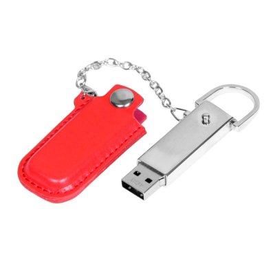 USB 2.0- флешка на 8 Гб в массивном корпусе с кожаным чехлом