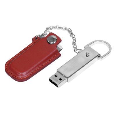 USB 2.0- флешка на 8 Гб в массивном корпусе с кожаным чехлом