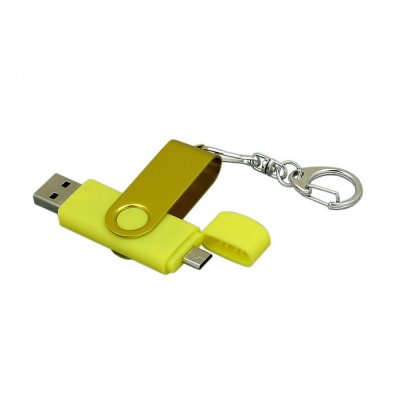 USB 2.0- флешка на 64 Гб с поворотным механизмом и дополнительным разъемом Micro USB