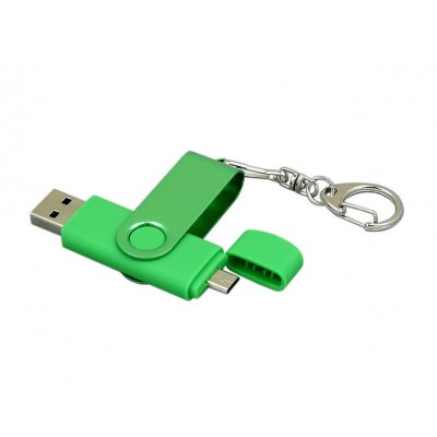 USB 2.0- флешка на 64 Гб с поворотным механизмом и дополнительным разъемом Micro USB